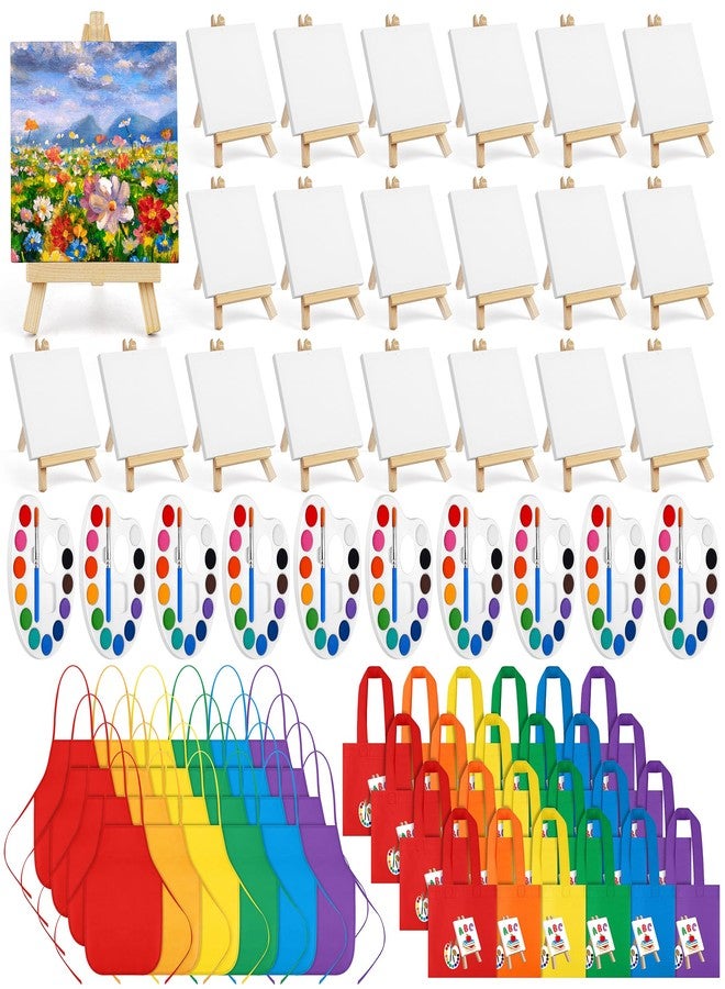 Aodaer 96 Pieces Mini Watercolor Paint Set Include 12 Colors 4 x 4 Inch Watercolor Paints, Wooden Canvas Easels, Canvas Tote Bags, Aprons, Back to School Art Beginner Supplies for Painting - Image 1